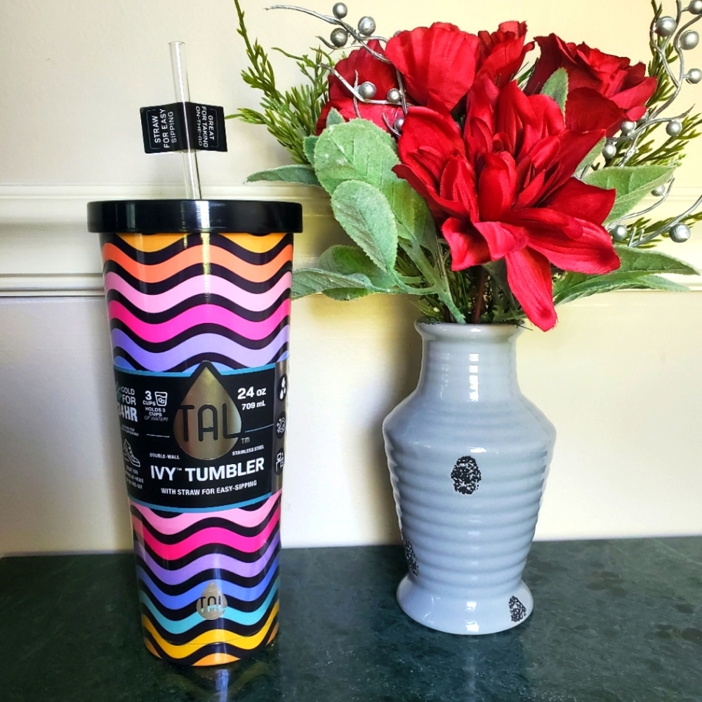 TAL Stainless Steel 24 Hour Cold Ivy‎ Tumbler with Straw 24oz, Rainbow